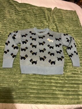 No Boundaries Light Blue Dog Pattern Crew Neck Sweater